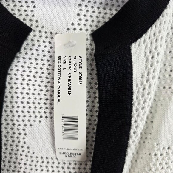 Womens August Silk Black & White Open Knit Cardigan Sweater Cotton Blend Size L - Picture 4 of 9